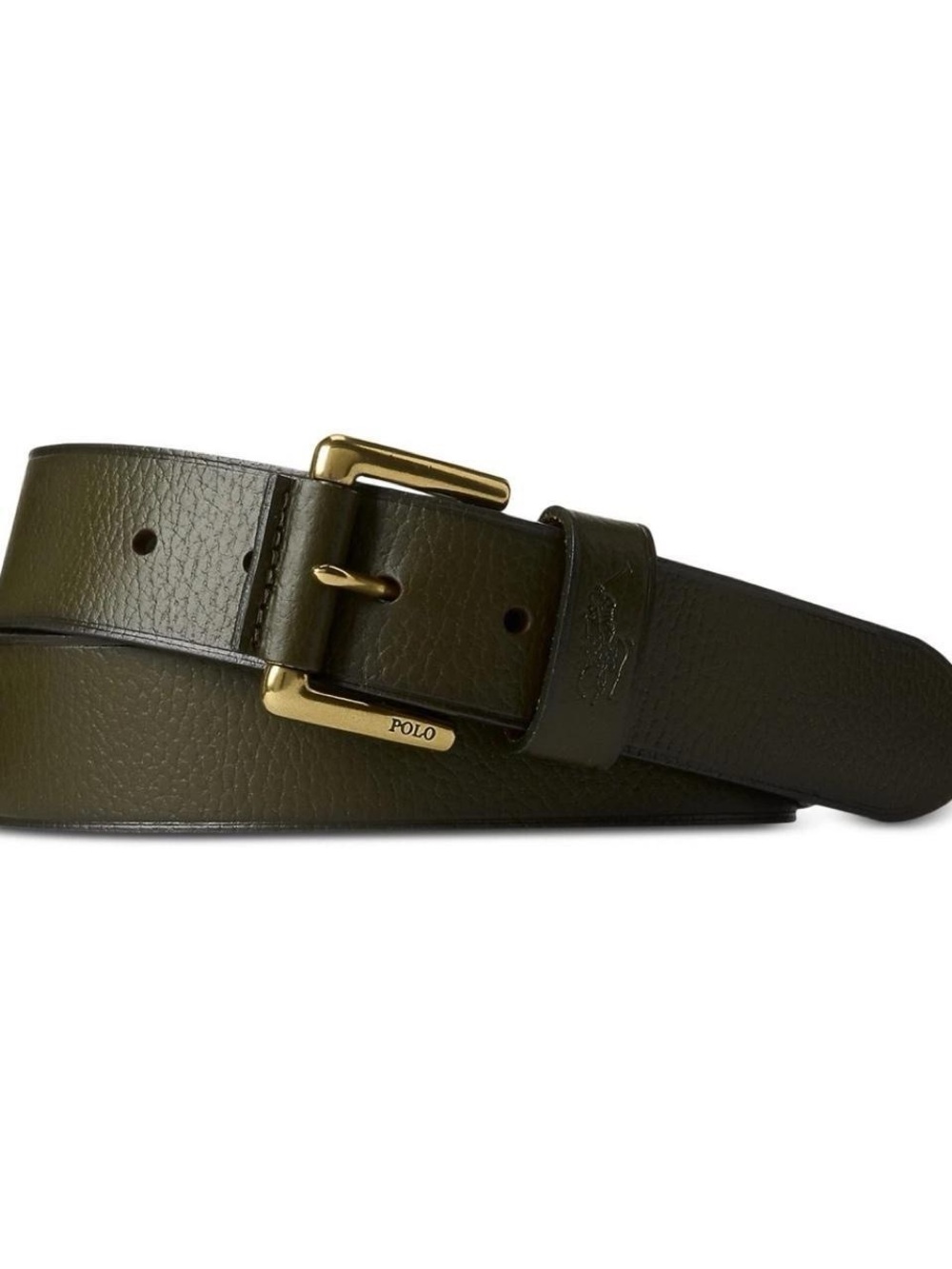 Polo by Ralph Lauren Olive Green Leather Belt with Gold Buckle